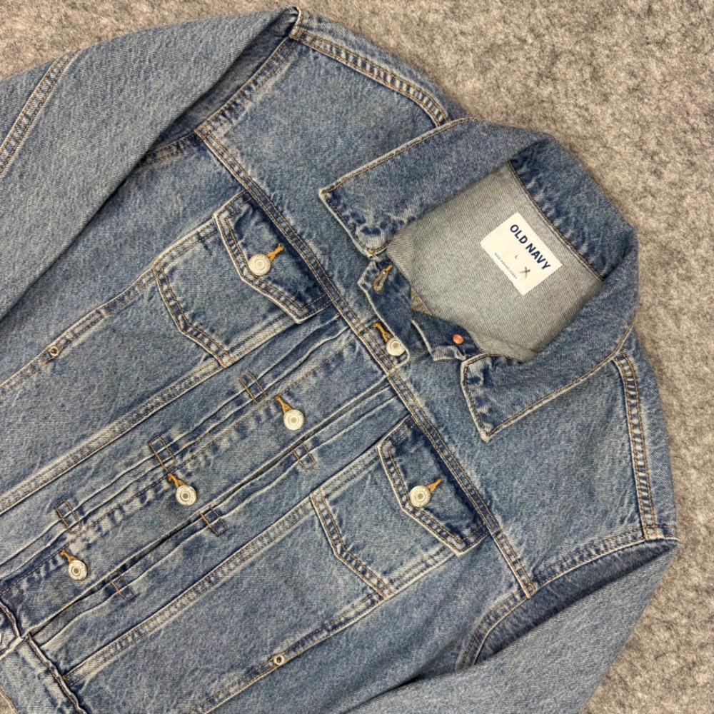 Old Navy Womens Denim Trucker Jean Jacket Blue Classic‎ Relaxed Fit Size Large